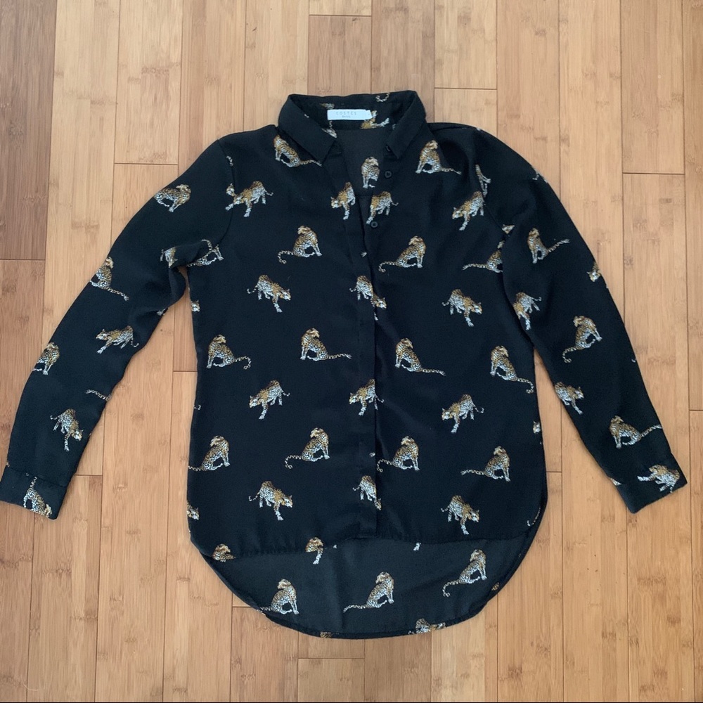european button down cheetah print blouse